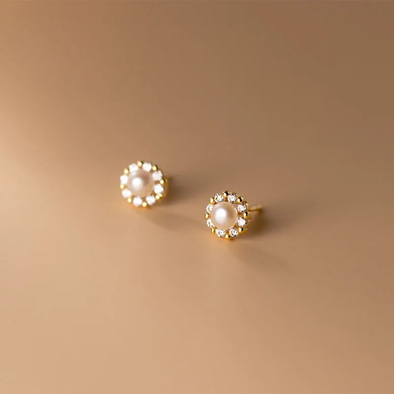 18K Gold Plated 925 Sterling Silver Cubic Zircon Freshwater Wedding Stud Earrings for Girls Women Gifts