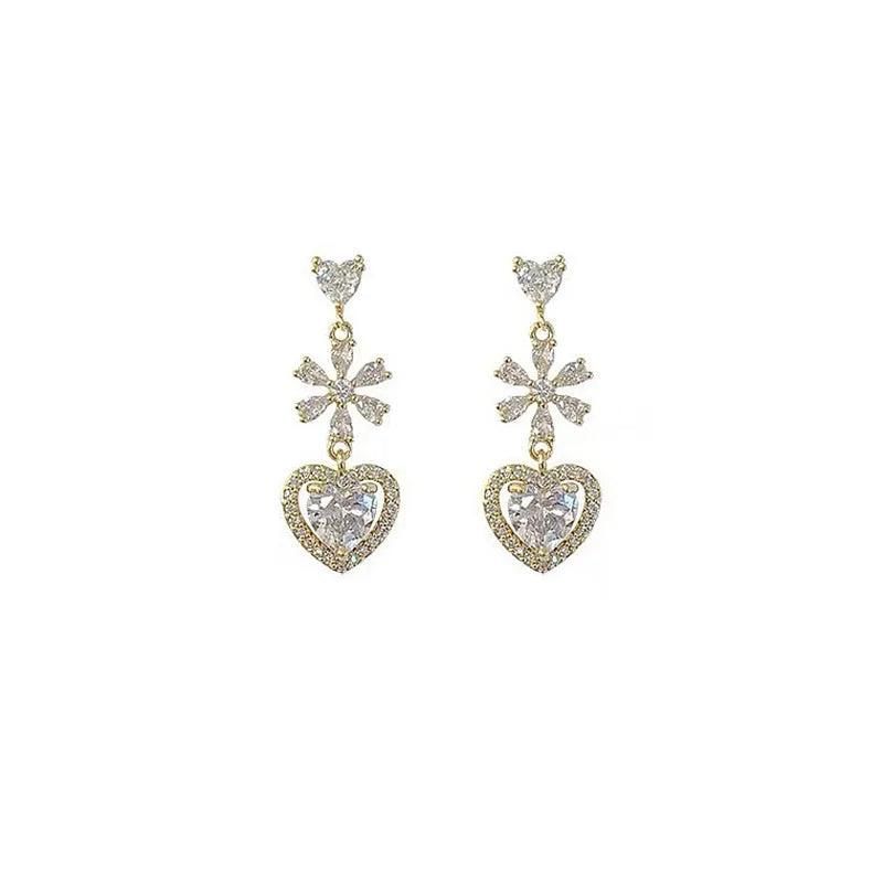 AA01155 Love Flowers Diamond Stud Earrings Super Flash Design Temperament Earrings