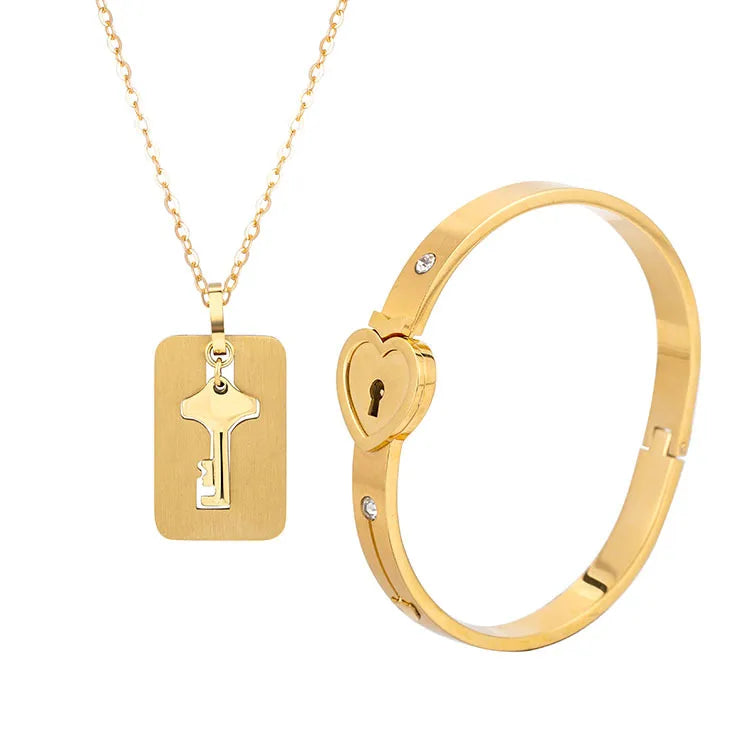 Concentric Lock Jewelry Set Necklace and Bracelet Set Stainless Steel Couples Jewelry Set