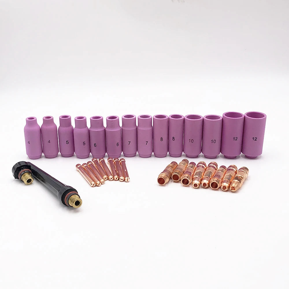 32pcs Tig Welding Torch Accessories WP 17 18 26 Master Kit Consumables Ceramic Nozzle  Collet Body  Collet and Backcap