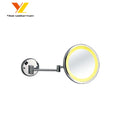 Hotel Apartment Round Wall Chrome Plated LED Lighted Magnifying Makeup Mirror with Dual Arm Extend