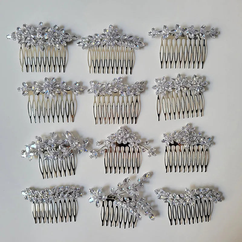 SLBRIDAL Trendy Sparkling Cubic Zircon Girls Hair Comb Bridal Wedding CZ Headpieces Hair Accessories Women Hair Jewelry
