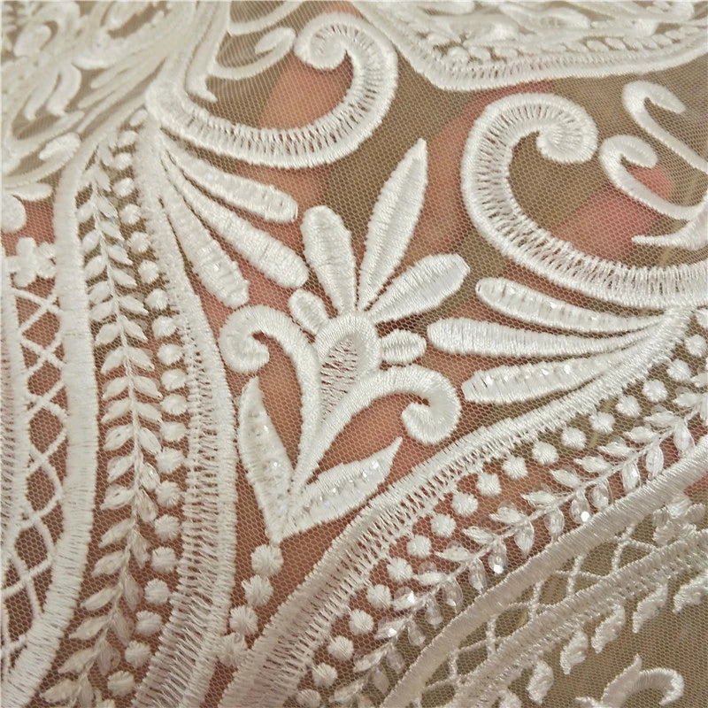 European 3D Large Pattern Sequined Embroidered Lace Fabric Soft Polyester Garment Bride Wedding Dress DIY Accessories