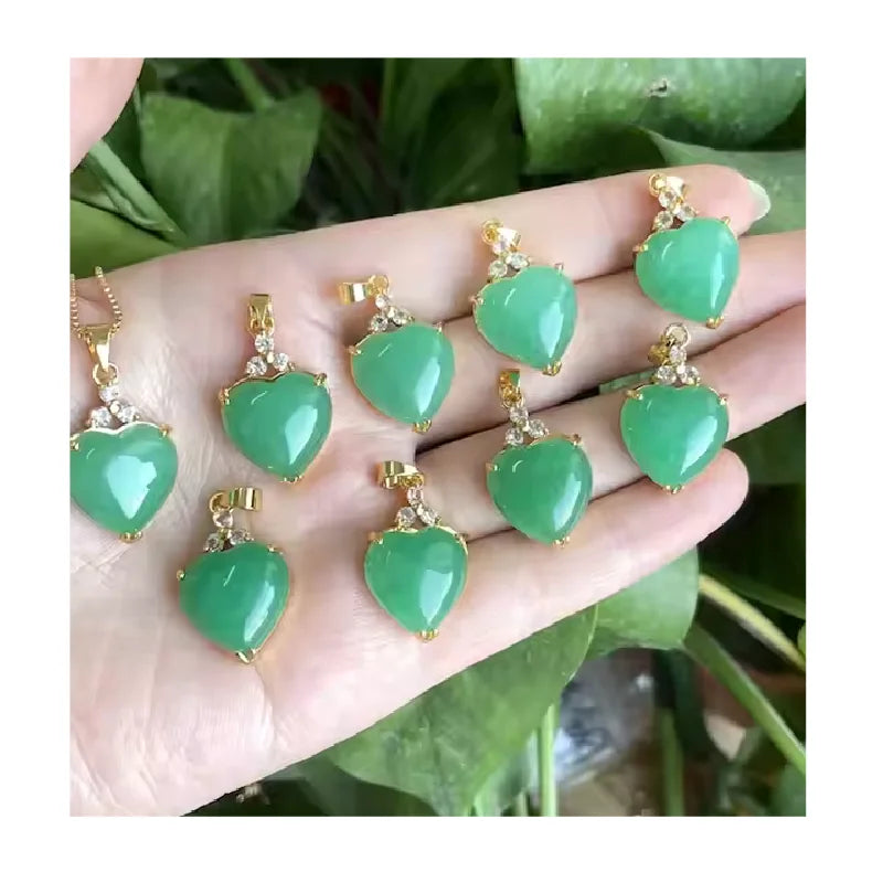 Fashion Jewelry Fine Jewelry Green Natural Jade Stone Heart Pendant Necklace Jewelry for Women 2021 Charm Necklaces Accessories