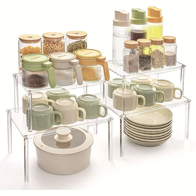 Acrylic Cabinet Organizer Set of 2 Shelf Organizer Spice Rack Organizer for Cabinet Desk Countertop Organizer