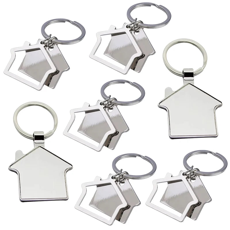 Keychain Personalized Alloy Car Key Holder Custom House Shaped Logo Laser Engraved Blank Metal Sublimation Keychain