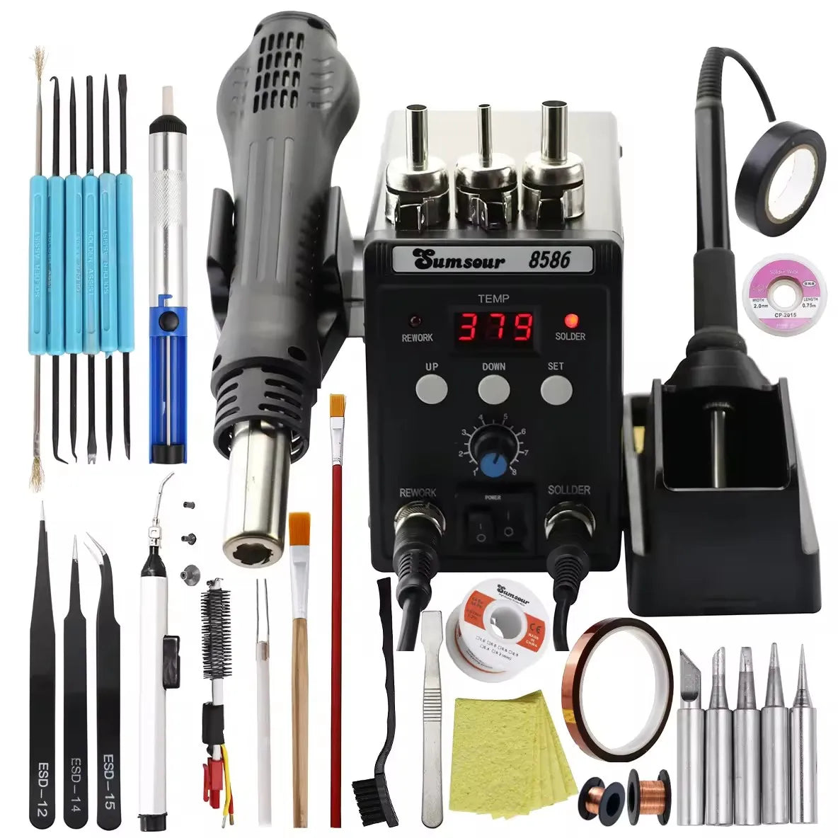 SMD BGA Rework Desoldering Solder Station 8586 110V / 220V 760W ESD Soldering Iron Hot Air Heat Gun for Welding Repair Tools Kit