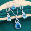 Cubic Zirconia Jewelry Set Bridal Earrings Necklace Fashion Aquamarine Jewelry Set for Women Crystals