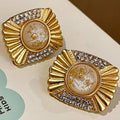 Wholesale Fashion Jewelry Winter Vintage Temperament Metal Geometric Square Ear Clip Full of Diamond Gold Foil Resin Earrings