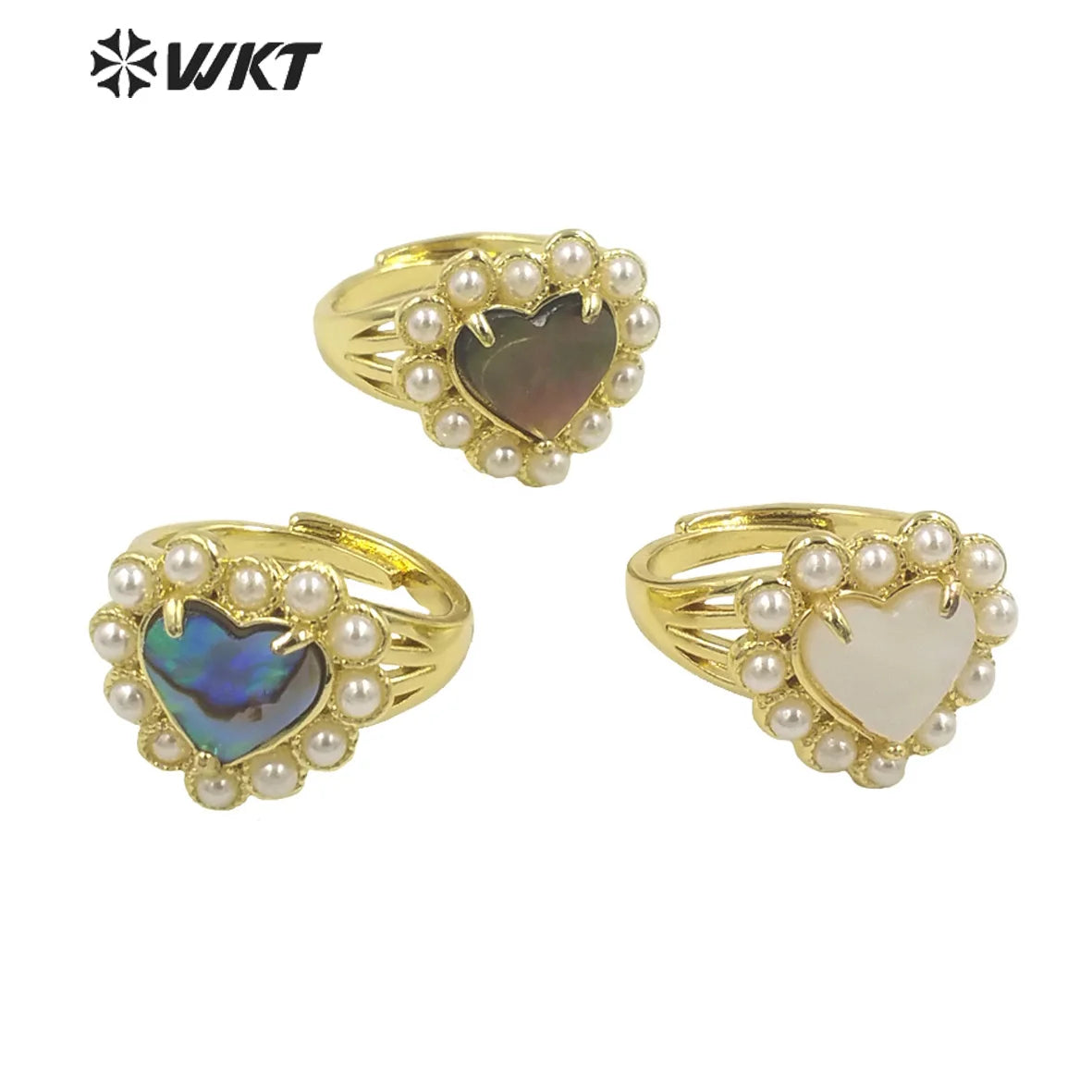 WT-MPR081 Wholesale Newest Design Boho 18K Real Gold Plated Heart Shell Girl Ring for Friend Gift in Adjustable Size