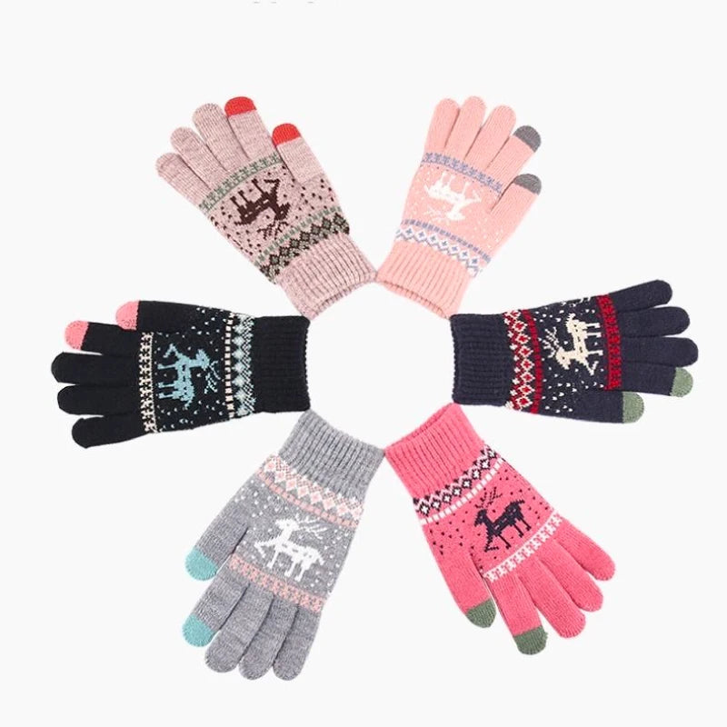 Customized Waterproof Acrylic/Cotton Jacquard Knitted Touchscreen Opera Length Warm Winter Gloves for Sports Daily Use Outdoor