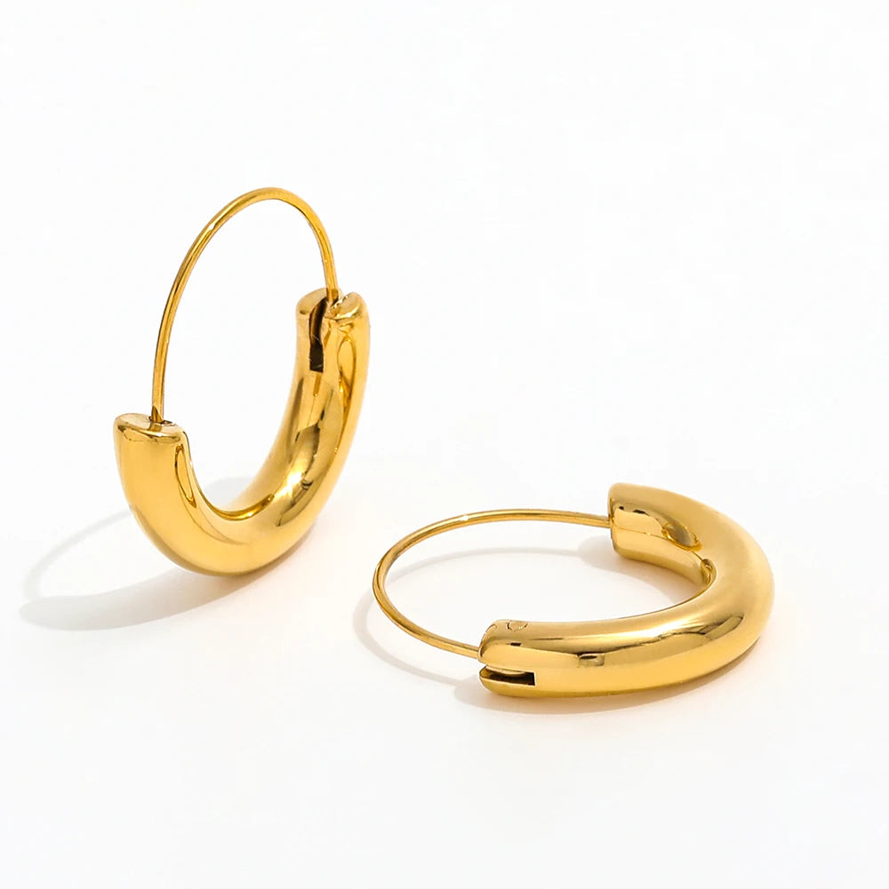 JOOLIM  High End 18K Gold Plated Smooth C Dangle Hoop U Huggie Earring Stainless Steel Fashion Jewelry for Women