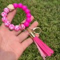 2022 New Rubber Beads Alloy Silicone Bracelet Sunflower Star Thermal Transfer Printed Colorful Keychain Tassel Pendant