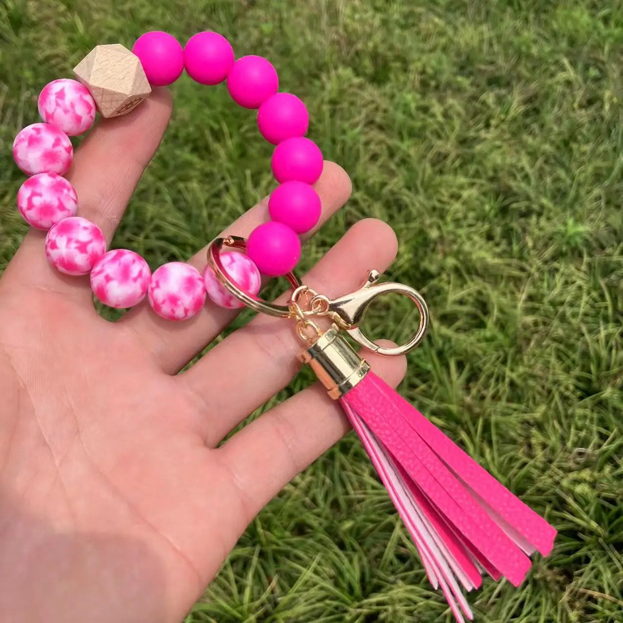 2022 New Rubber Beads Alloy Silicone Bracelet Sunflower Star Thermal Transfer Printed Colorful Keychain Tassel Pendant