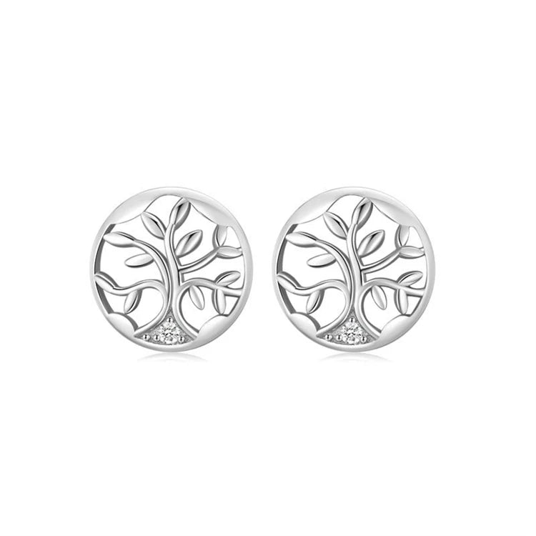 Mini Round Shape Disc 925 Sterling Silver Tree of Life stud Earrings