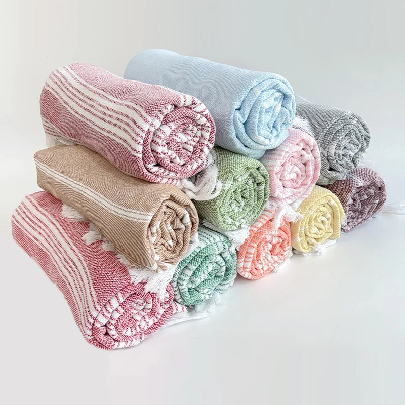 100% Cotton Lightweight Quick Dry Practical Turkish Beach Towel 100x180cm Adults Multiuse Pool Bath Striped Design for Summer