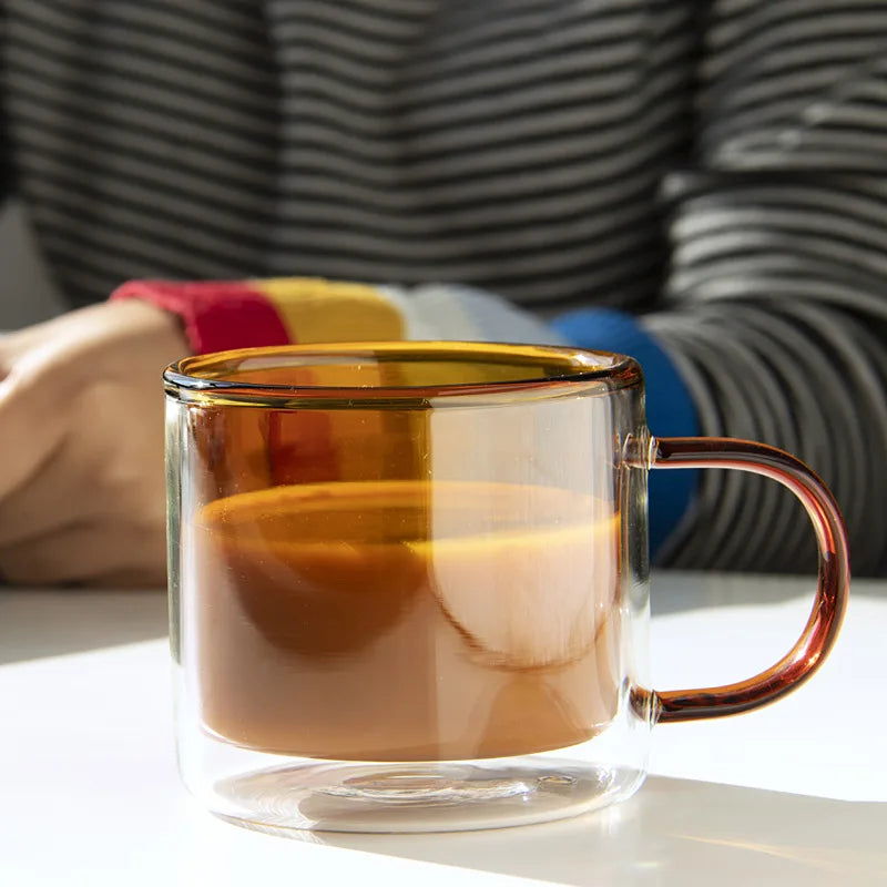High Borosilicate Transparent Glass Coffee Cup with Handle Heat-Resistant Tea Cup for Home Use