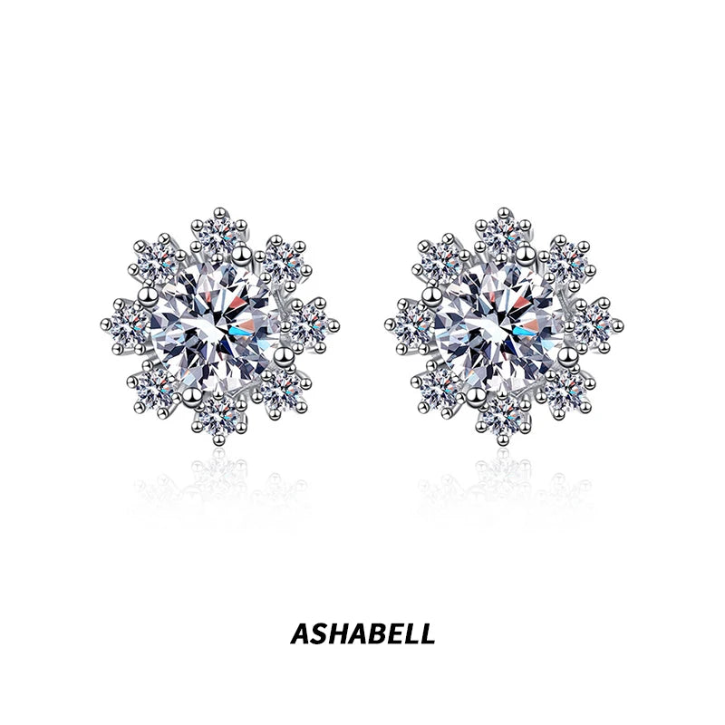 Romantic Sweet Snowflake D Colour Moissanite Earrings S925 Sterling Silver Earrings Female