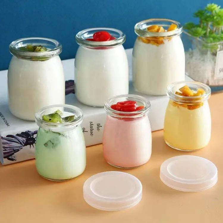 Glass Dessert Jam Jar Jelly Milk Shake Glass Yogurt Bottle Pudding Bottle with Lid