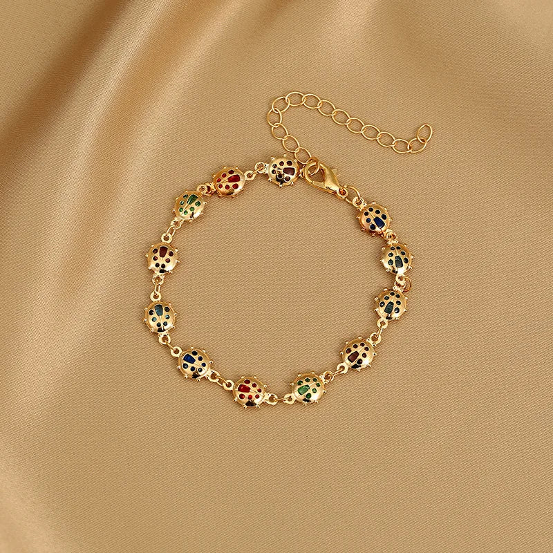 Fashion Cheap Brass Alloy Ladybug butterfly Heart Five Point Star Chain Bracelet Jewelry for Women