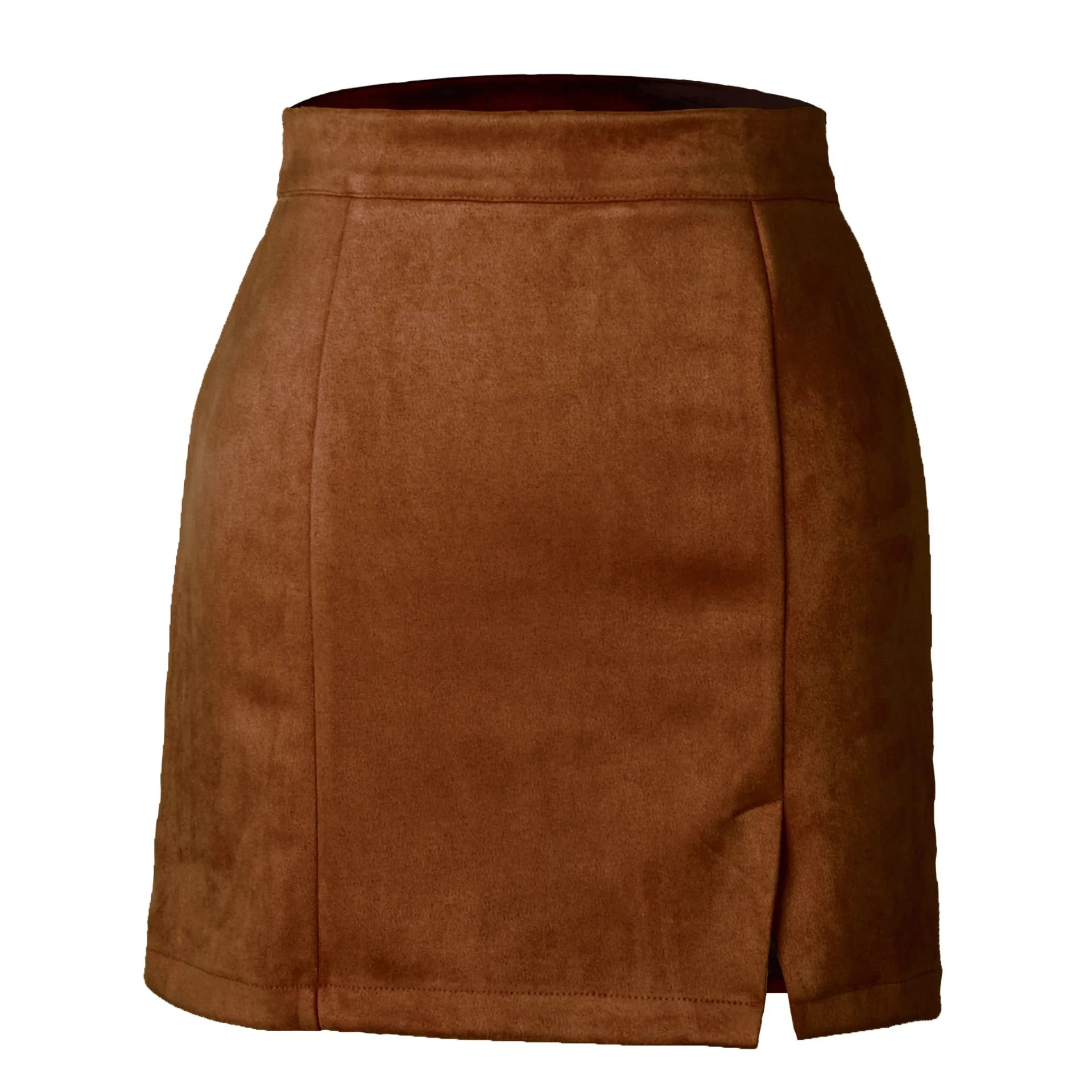 High-waisted Wholesale Solid Color Women's Basic Faux Leather Tiered Mini Skirt