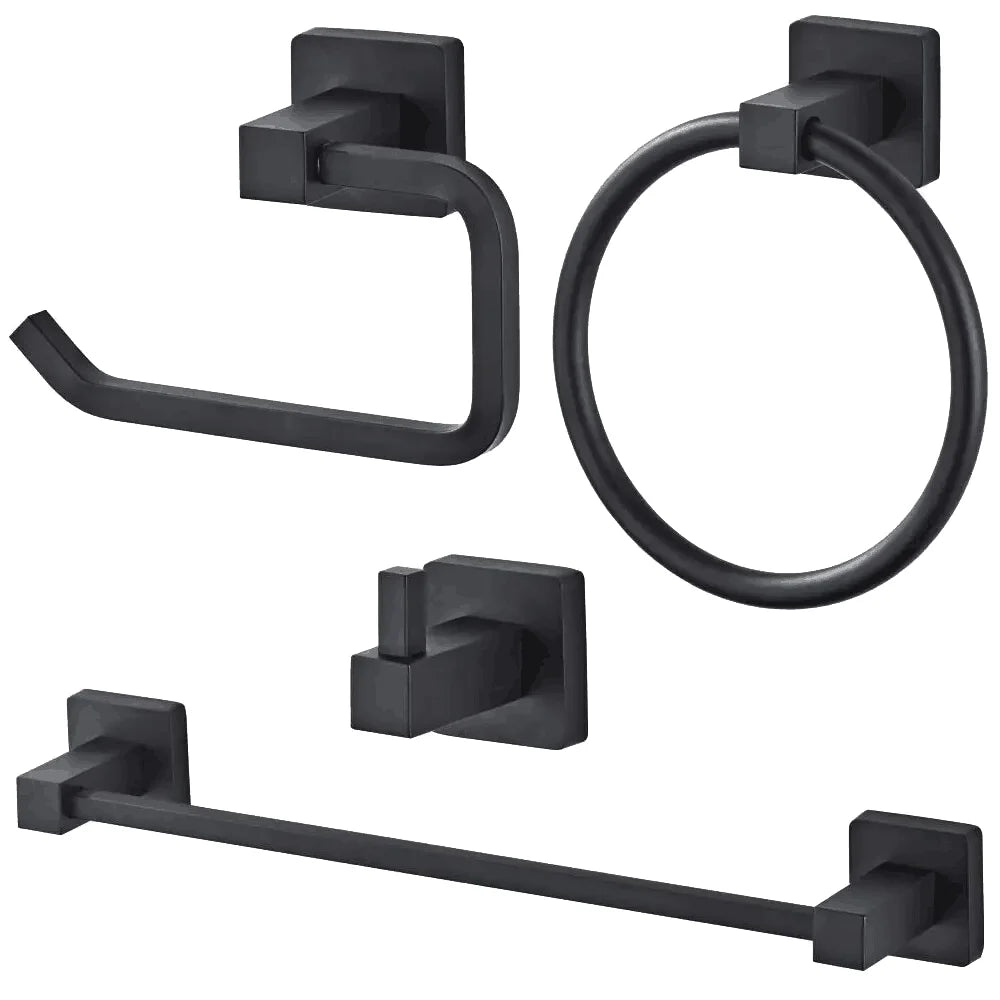 Modern Brushed Stainless Steel 5-Piece Matt Black Bathroom Hardware & Accessories Set with Towel Bar for Home Hotel Apartment