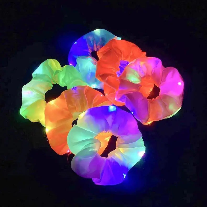 Fun Party Favors LED Hair Scrunchy Flashing Hair Bands for Women Girls Luminous Colorful Glow Hair Tie 3 Light Modes