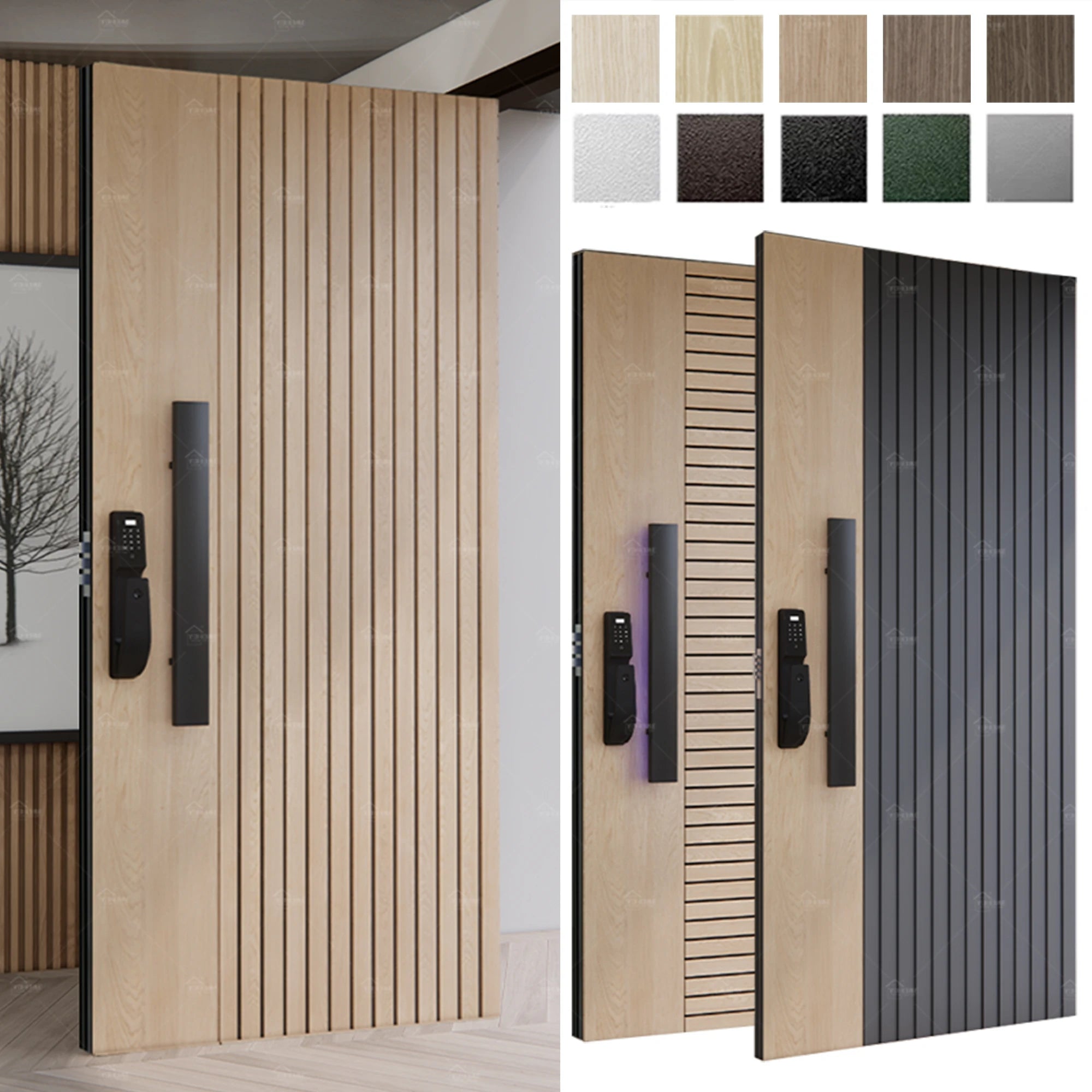 China Top Manufacturer Custom External Wooden Door EU Entry Front Door Smart Lock Main Pivot Security Exterior Hotel Room Doors