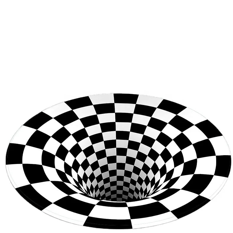 Round 3D Visual Trap Pattern Carpet Computer Chair Cushion Round Door Mat Chair Mat Floor Protector