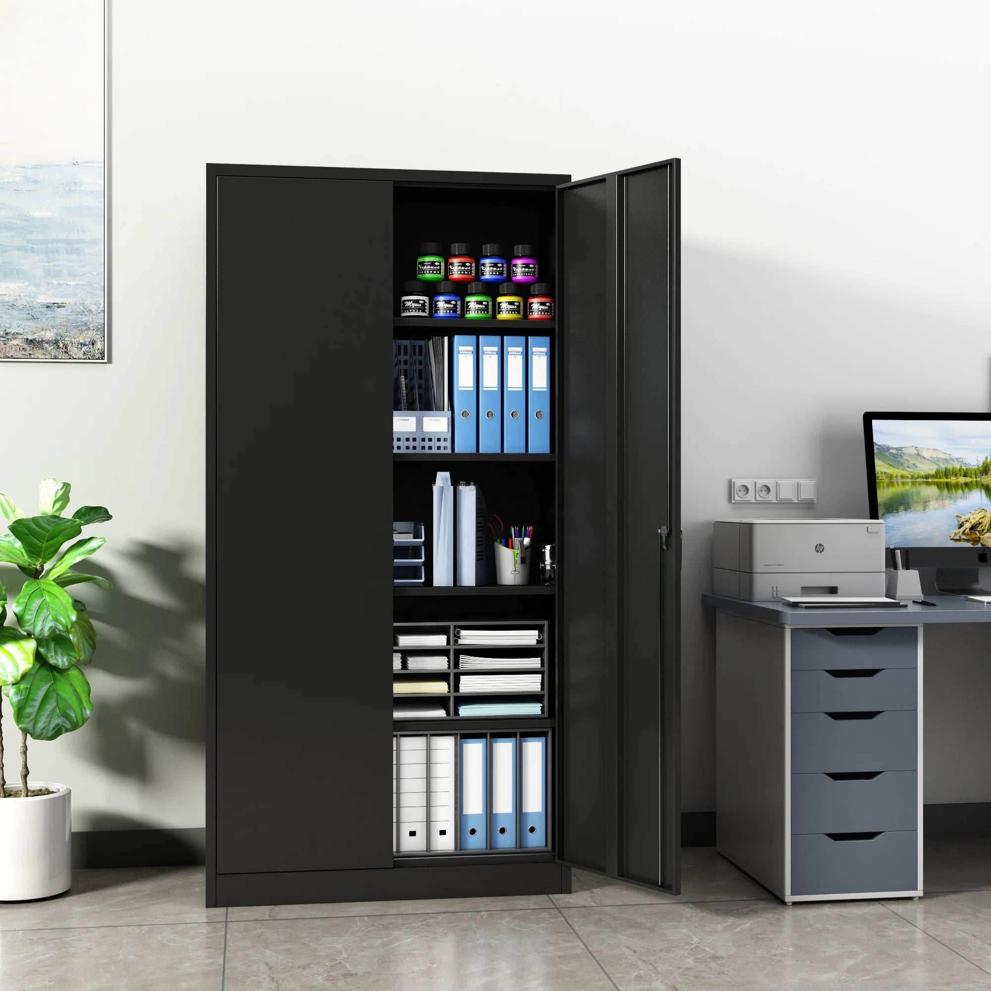Luoyang Huawei 2 Doors Office Storage Cabinet Customized Steel Cupboard With 4 Shelves