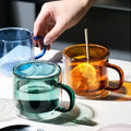 Custom Colored Drinking Glass Cups Dishwasher Available High Borosilicate Glass Coffee Mug With Square Handle