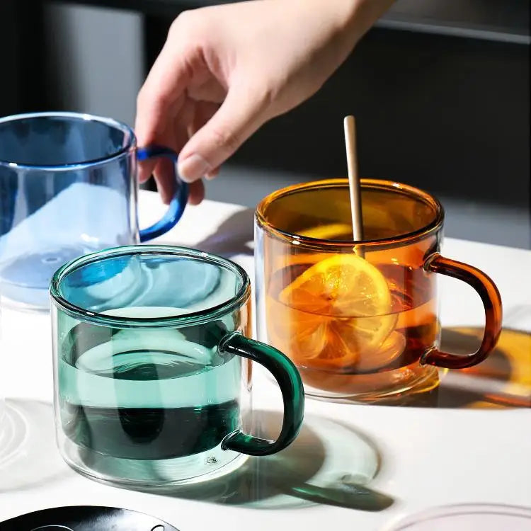 Custom Colored Drinking Glass Cups Dishwasher Available High Borosilicate Glass Coffee Mug With Square Handle