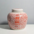 Red Chinese Decorations Ceramic Bottle Jars