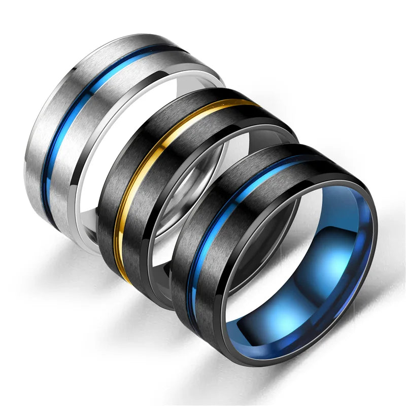 8mm Fashion Punk Colorful 2 Color Stainless Steel Engagement Cheap Titanium Simple Black Ring for Men