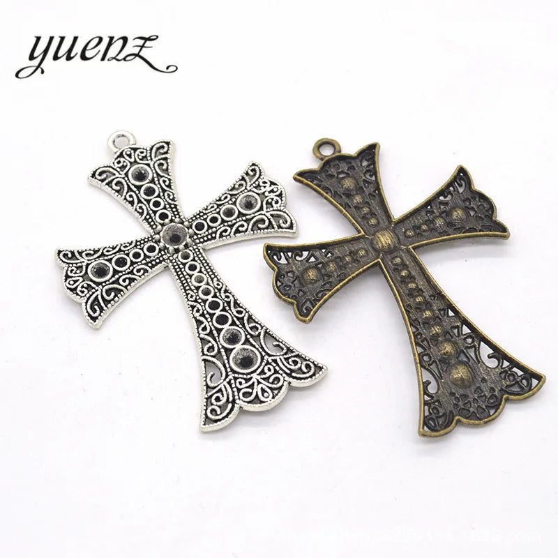YuenZ Antique Silver Color Cross Charms Plated Pendants Jewelry Making DIY Handmade Craft 72*49mm T04
