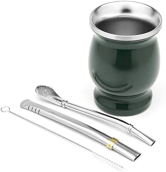 Product Factory Direct  8oz Stainless Steel Yerba Mate Cup and Bombilla Set with Bombilla Straw Gift Box