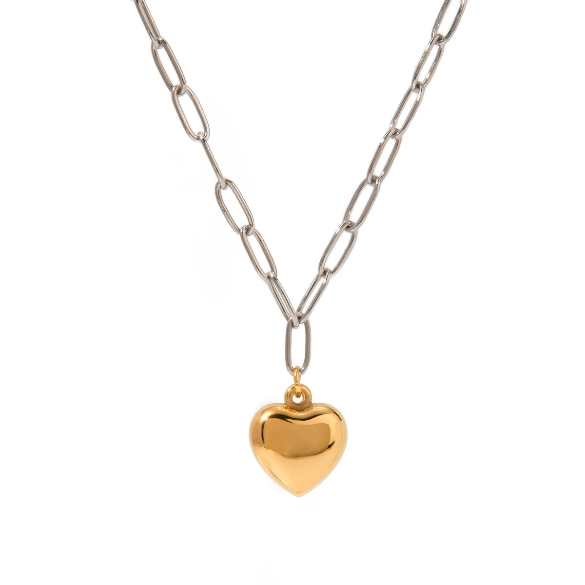 J&D 18k Gold Stainless Steel Two-Tone Heart Pendant Necklace 50+5cm