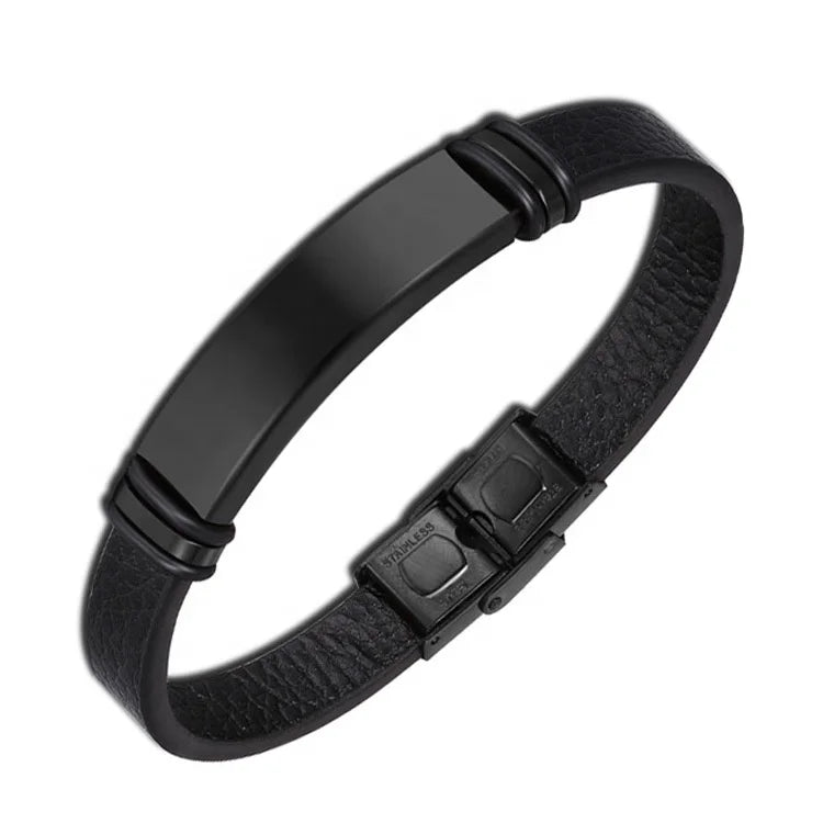 New Fashion Simple Men's Stainless Steel Leather Bracelet Factory Wholesale Fashion Charm Bracelets