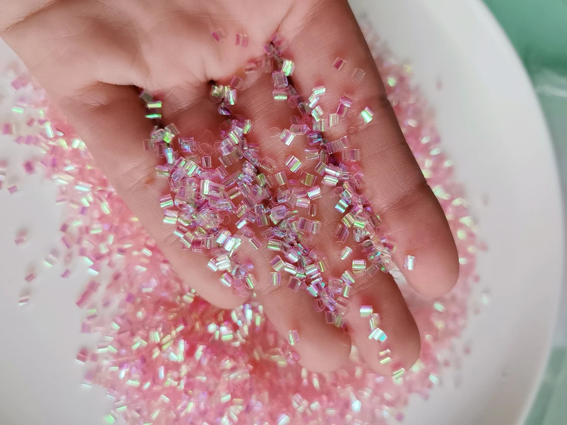 500g Clear Iridescent Crispy Bingsu Beads for Crunchy Slime Iridescent Straw Beads 3D Glitter Slime Supplies