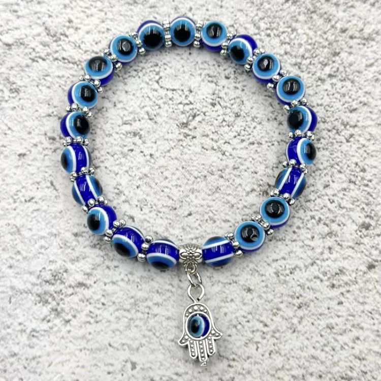 G385 Fashion Jewelry Blue Eye Charm Handmade Elastic Rope Palm Lucky Turkish Eye Pendant Women Bracelet