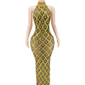 Prom Dress Vestido De Fiesta Luxury Mesh See Backless Crystal Sequined Wedding Party Club Floor-Length Halter Neckline Evening