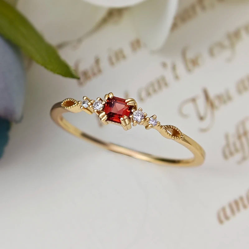 Natural Garnet Ring for Women Gemstone Thin Rings 925 Sterling Silver Gold Vermeil Simple Daily Jewelry Friendship Gift