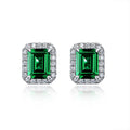 Vintage 925 Sterling Silver Created 8*6mm Emerald Cut Synthetic Green Emerald  Stud Earring