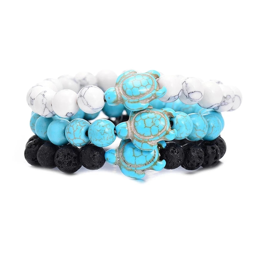 Protect Ocean Animals Summer Style Sea Turtle Beads Bracelets Natural 8MM Bead Lave Blue White Turquoise Bracelet Beach Jewelry