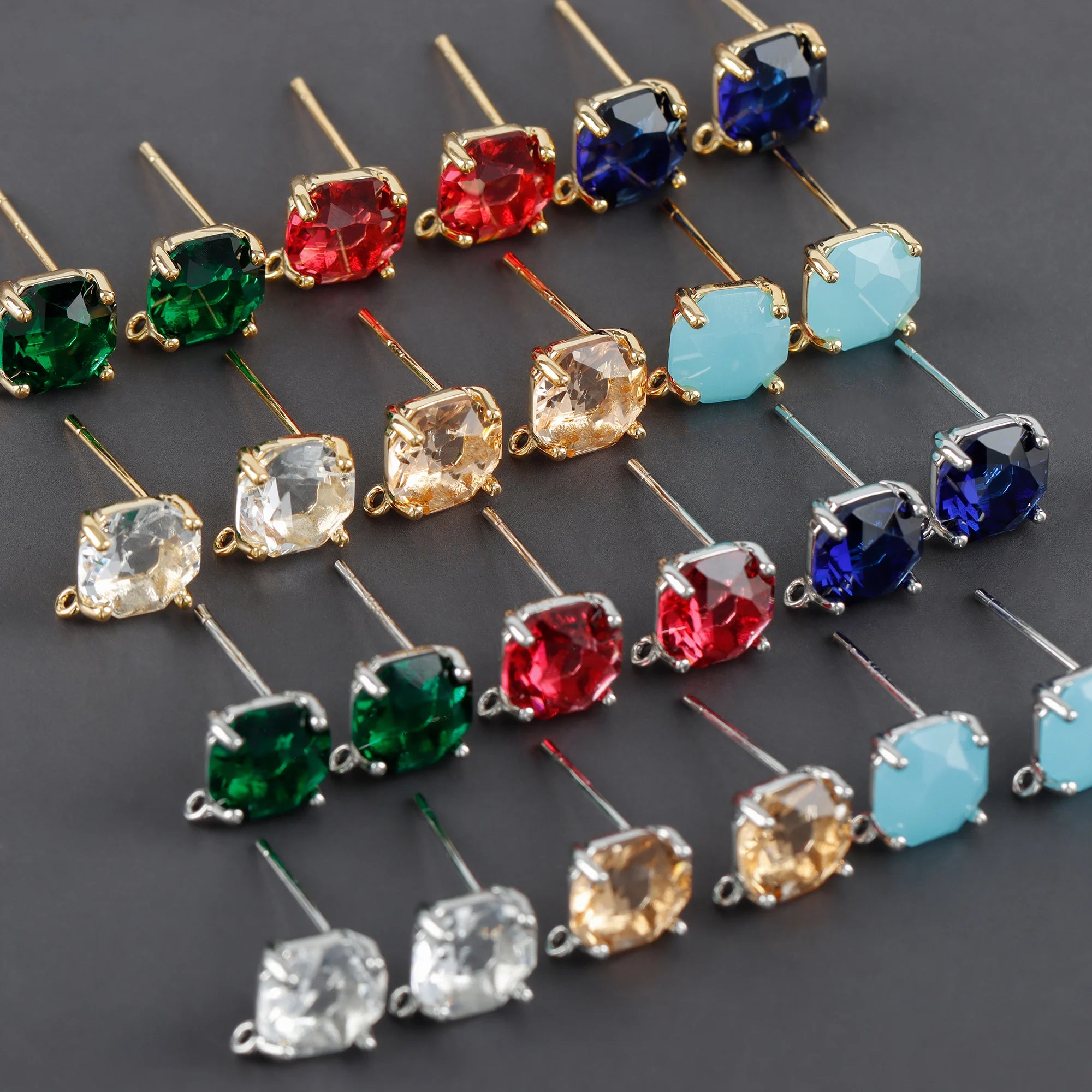 MA12   10pcs/lot Jewelry Accessoriespass REACHnickel Free18k Gold Rhodium Platedcopperglassear Studjewelry Making