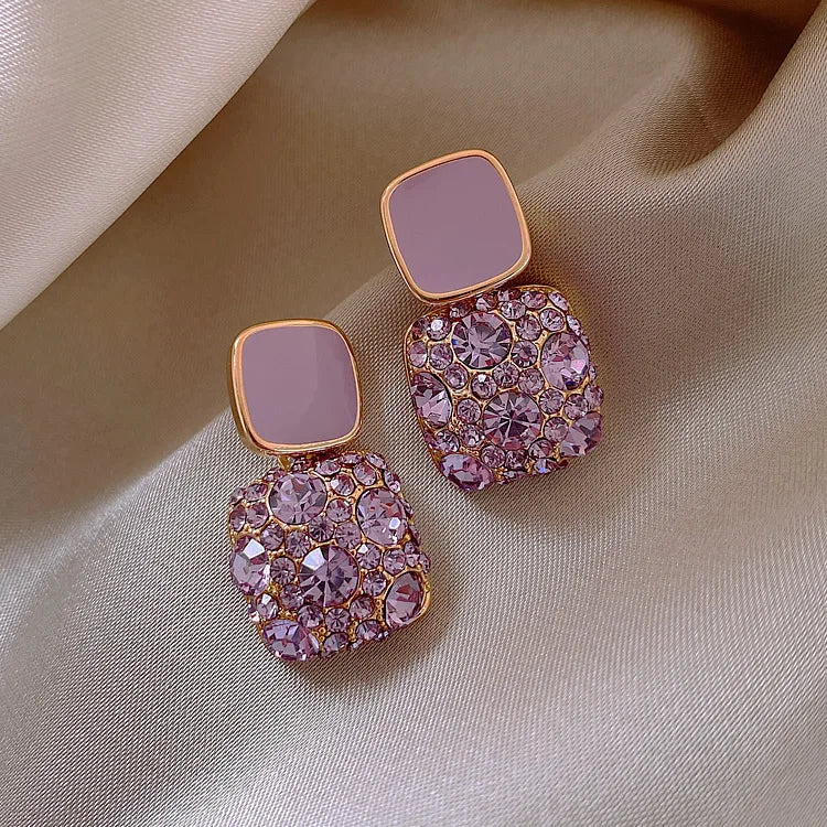 Retro 925 Sterling Silver Pins Purple Diamond Stud Earrings Fashion Crystal Oil Drop Stud Earrings Jewelry for Women