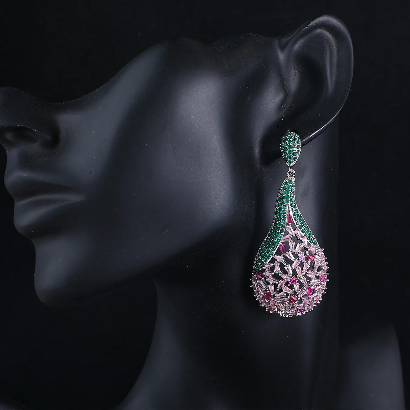 Luxury Bling Big Pendant Shining Zircon Earrings Extra Large Exaggerated Statement Earrings Women