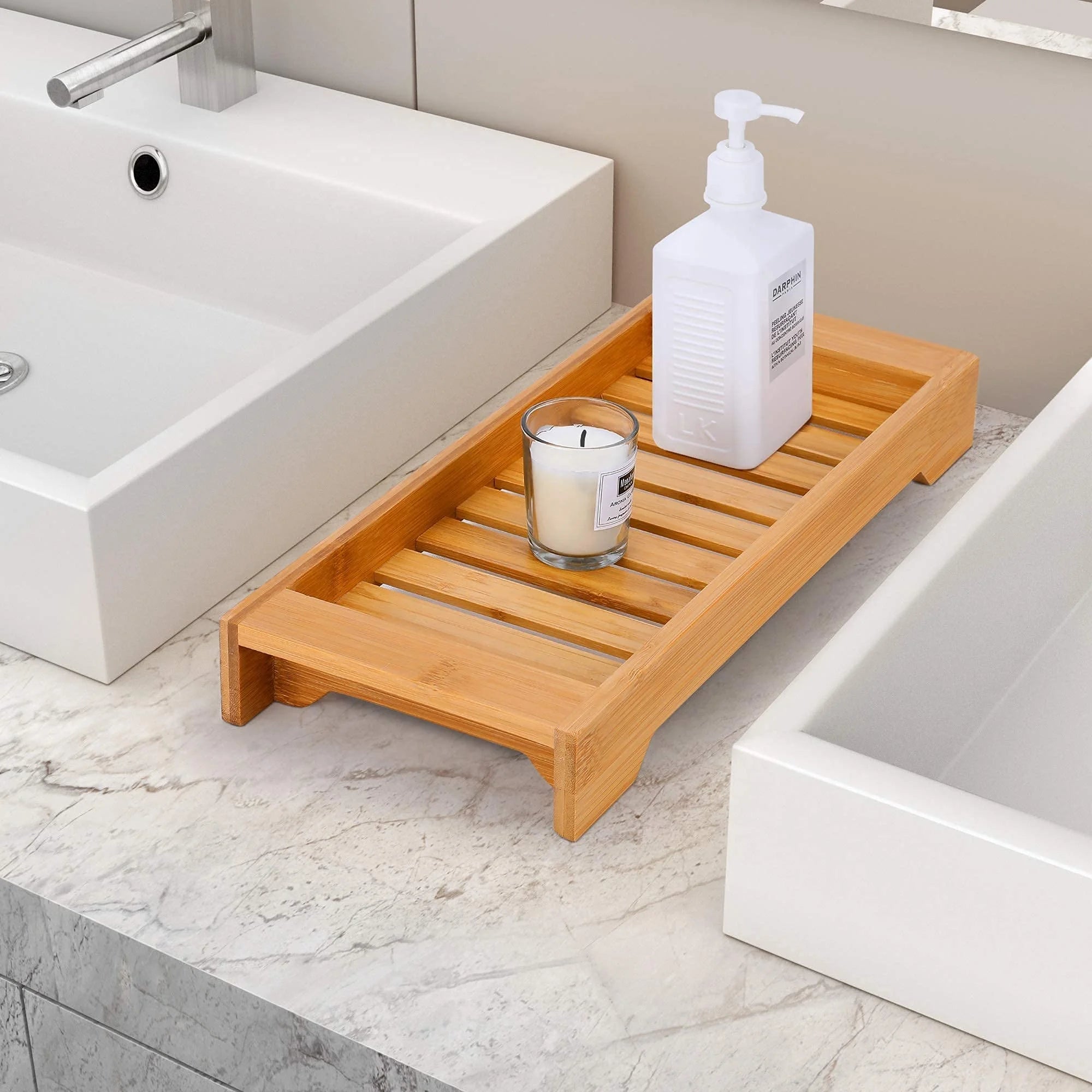 Natural Bamboo Tabletop Organizer Tray for Jewelry Perfume Storage Bathroom Vanity Accessories Multi Rectangular Organizer