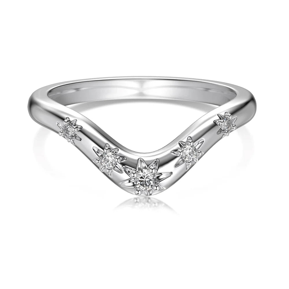 Dylam Wave Sterling Silver S925 Jewelry Stacking Ring Custom Cz Cubic Zircon Irregular Design Minimalist V Shape Rings for Women