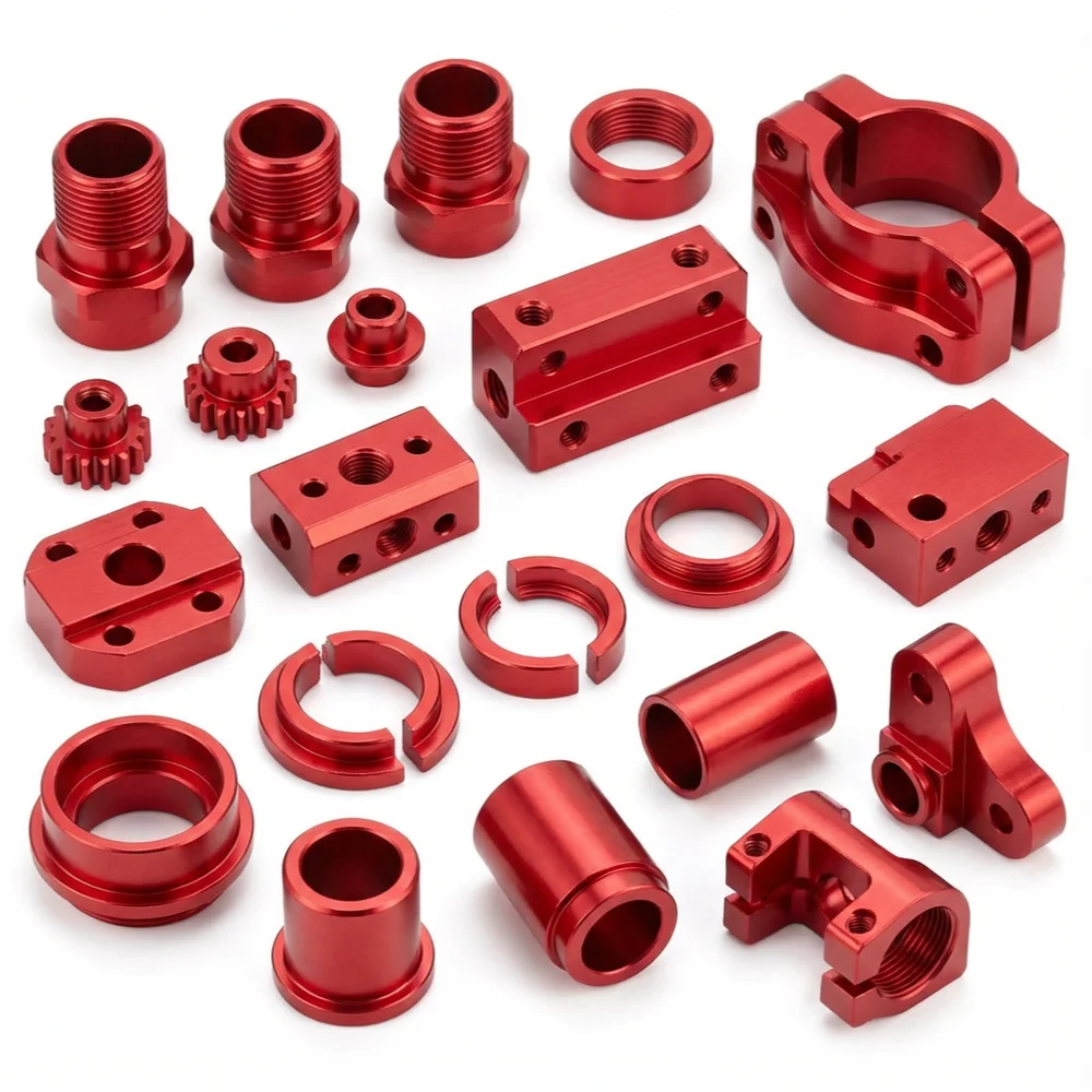 CNC Machined Aluminum Parts CNC Machining Aluminum Precision Anodized Red Aerospace Medical Automotive Custom Service